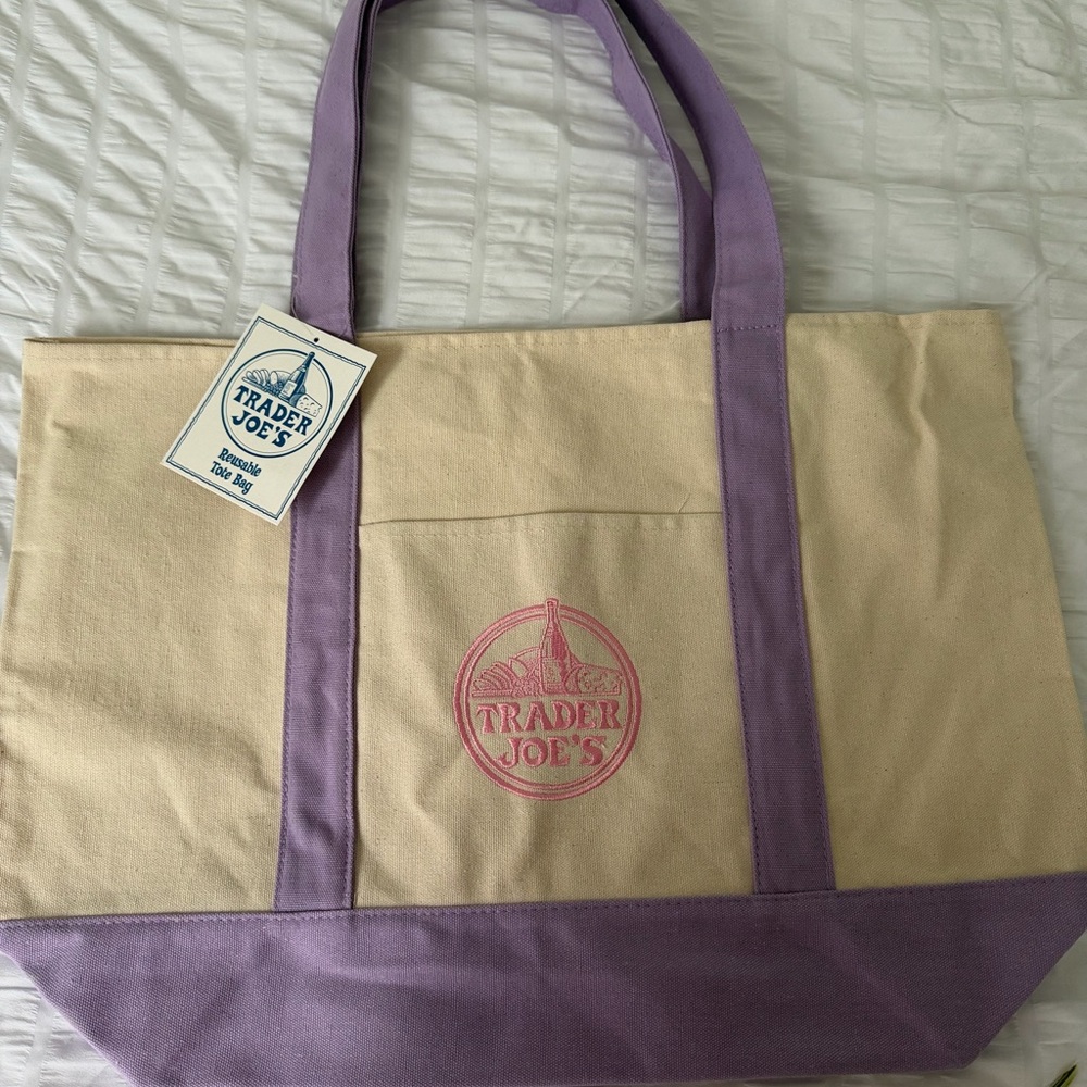 Trader Joe's Canvas Tote with Lavender Trim